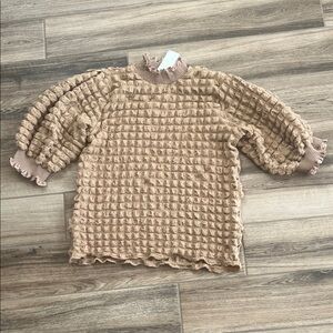 Simply Southern Textured Brown Top with Ruffle Detail NWT
